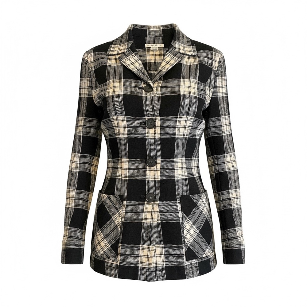 Pendleton Black and Cream Plaid Blazer 100% Virgin Wool Size M